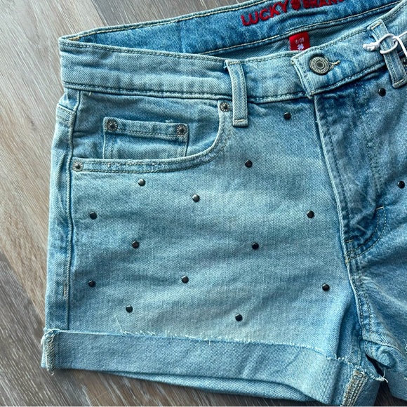 Lucky Brand Women's Light Blue Studded Jean Shorts Mid Rise - Picture 4 of 8